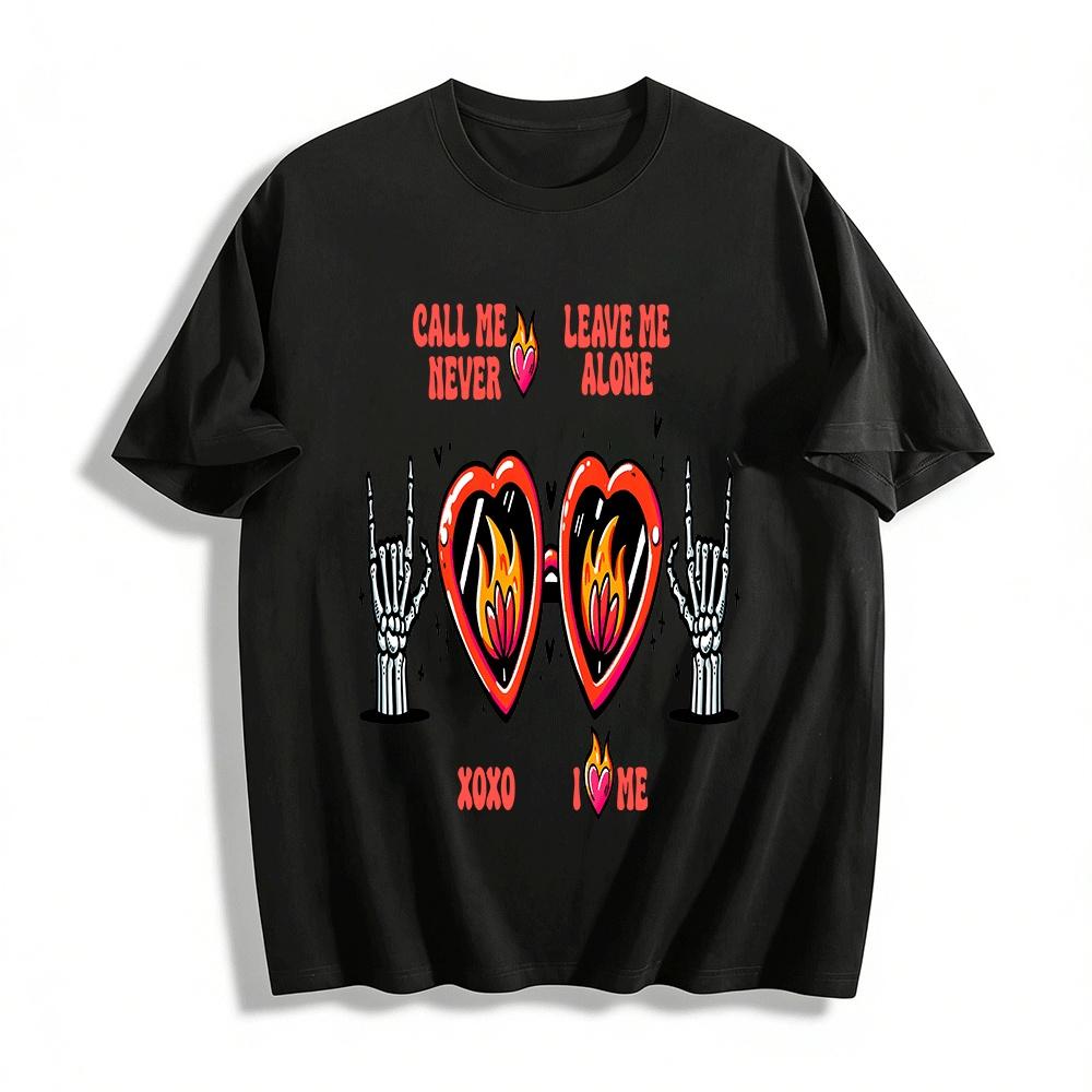 Skeleton Flame Heart Print Top Single Cool Rock Style Casual T-shirt Pure cotton T-shirt XXS