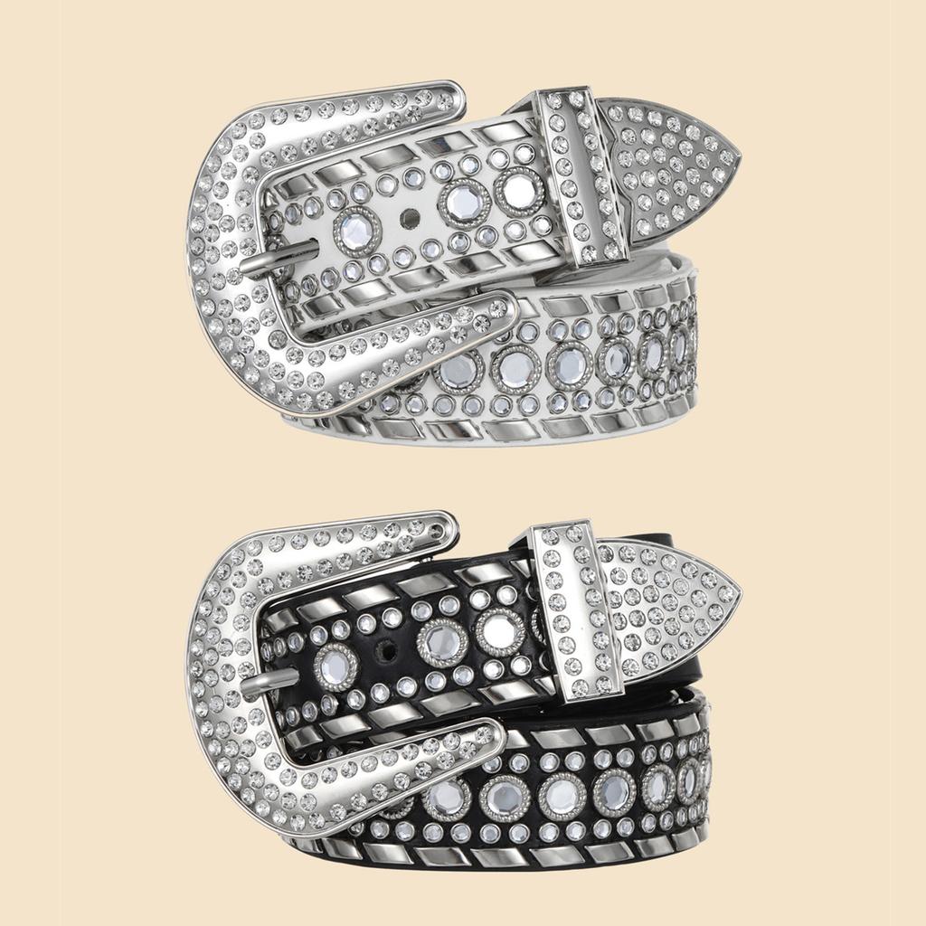 Sexy Hottie With Diamond Pu Belt Punk Diamond-Encrusted Women'S Pants Decorative Wide Belt