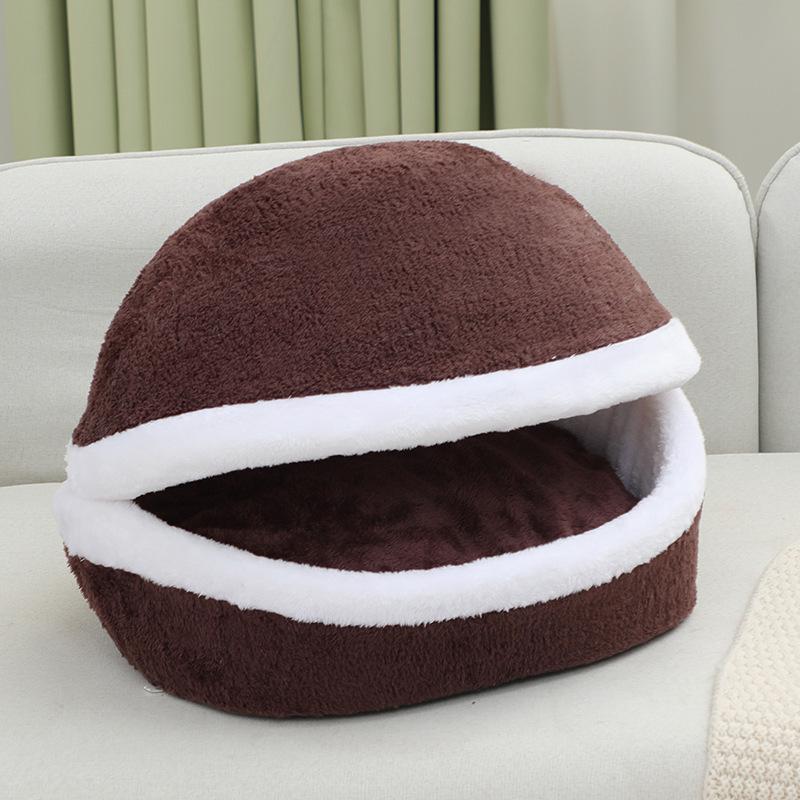 

Cozy Cat & Small Dog Bed: Semi-Enclosed Hamburger Style for All Seasons M: 45*35CM