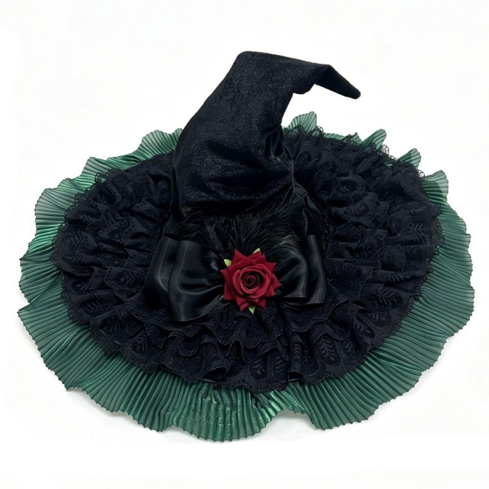Rose Bowknot Halloween Witch Hat Wide Brim Wide Brim Hat Creative Witch Cosplay Hat  Unisex