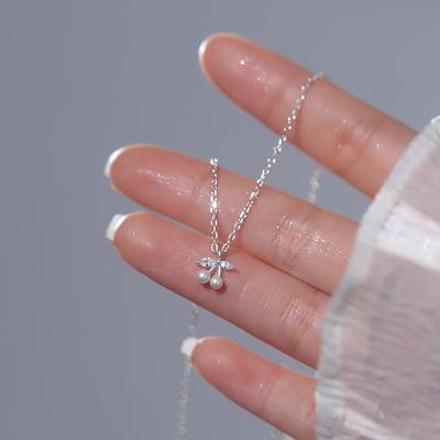 Cherry Necklace Women's Simple Light Luxury Commuting Summer Imitation Pearl Flash Diamond Fruit Collarbone Chain