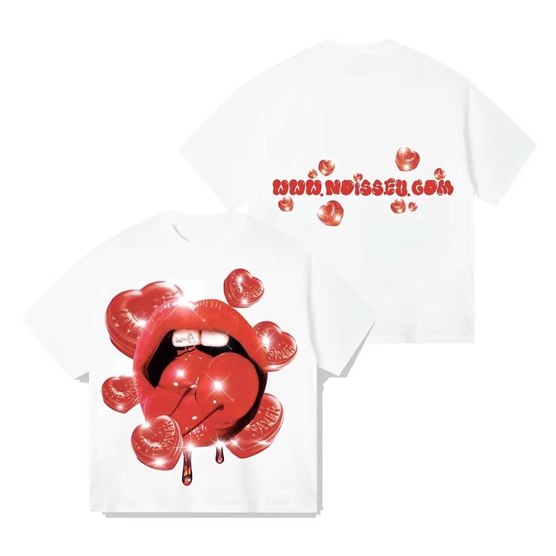 Labbra Chic Denti Dorati Vintage T-shirt Rock Goth Casual Estiva Manica Corta High Street Oversize T-shirt Harajuku Stampa Grafica