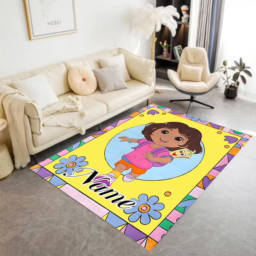Dora's Colorful Adventure Customize Your Name Area Rug Design for Outdoor Game Room Dormitory Kitchen Anti-slip Rug Office home decor
