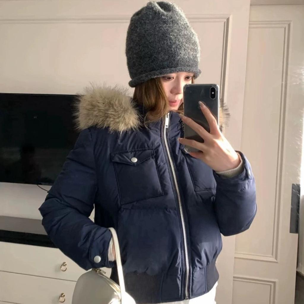 Retro British style removable fur collar hooded jacket down cotton-padded clothes women's winter new design short cotton-padded jacket