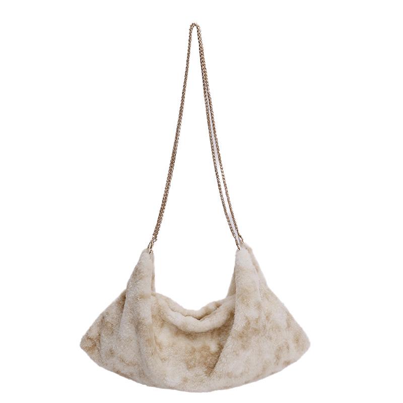 Plüsch-Ketten-Schultertasche im koreanischen Stil, mehrfarbig, großes Fassungsvermögen, Damen-Mode Nischendesign Handtasche.
