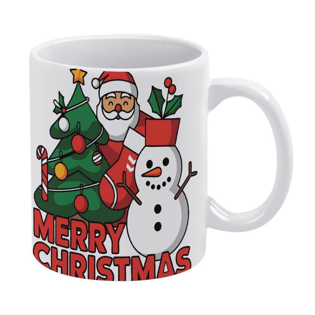 11oz White Ceramic Drinking Mug with Smooth Handle, Double-Sided Print and Glossy Surface for Coffee Lovers and Home Use