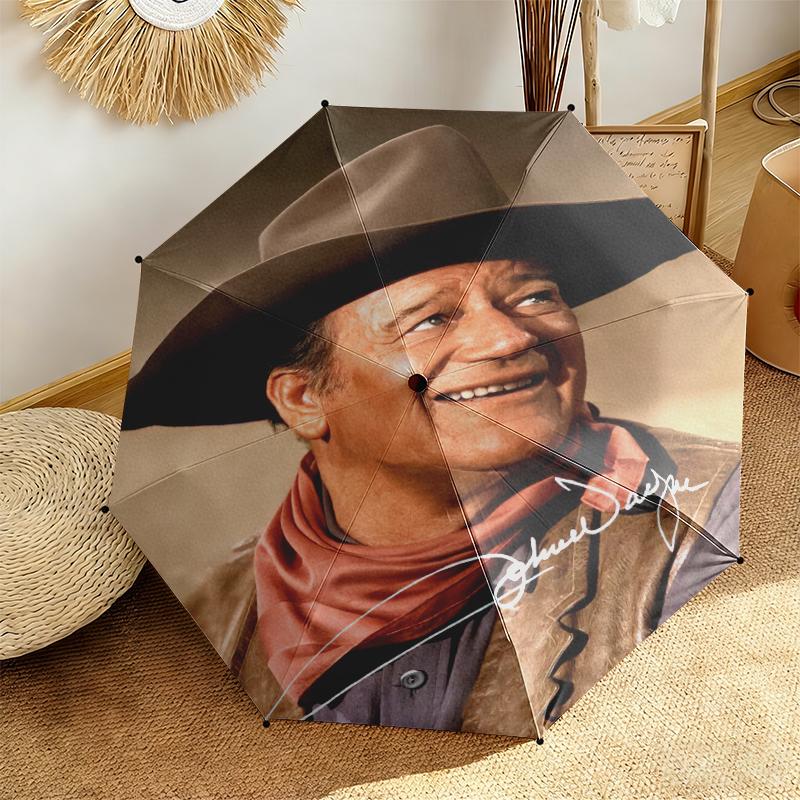 1pc John Wayne's Golden Age Umbrella Portable Folding Umbrella Iron Frame Hole Bone Structure Outdoor Home Umbrella