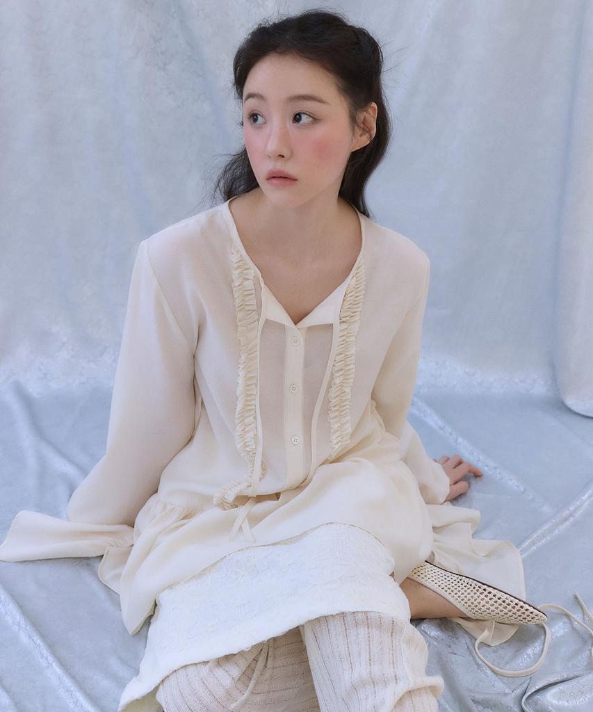 OURO Ruffle Wrap Blouse [ Cream ]