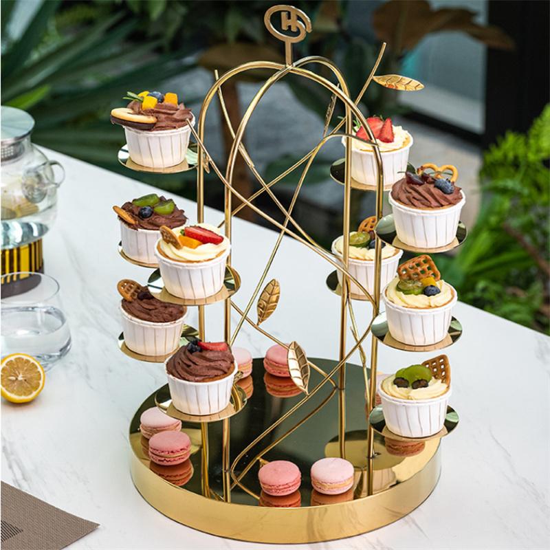 dessert table display rack bread table fruit tray Gold Dim sum Creative cake rack Restaurant Snack decoration Dessert rack