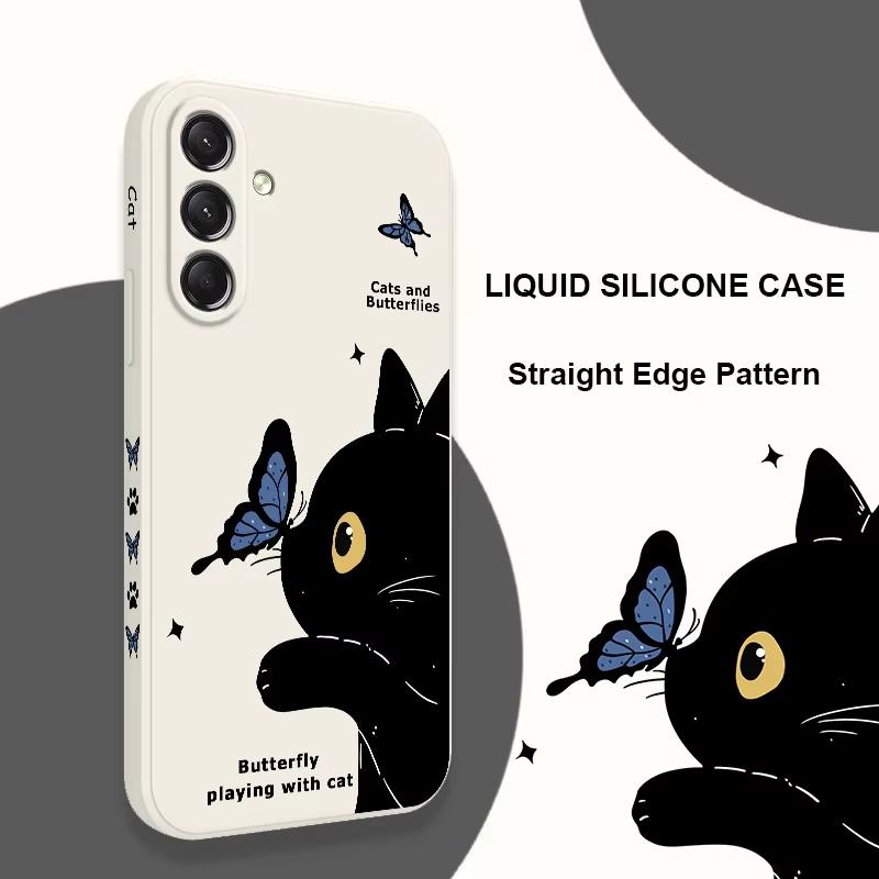Cat Butterfly Phone Case For Samsung Galaxy S25 S24 S23 S22 S21 S20 Ultra Plus FE S10 Note 20 ultra 10 9 Plus Cover