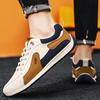 Men's Fashion Color Block Sneakers Casual Low-Top Lace-Up Shoes with Shock Absorption White/Brown/Orange Stripe Design, Ideal for All Seasons