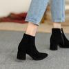 Women's Chunky Heel Pointed Toe Ankle Boots with Side Zipper - Soft Leather Mid Heel, Versatile for Autumn and Winter