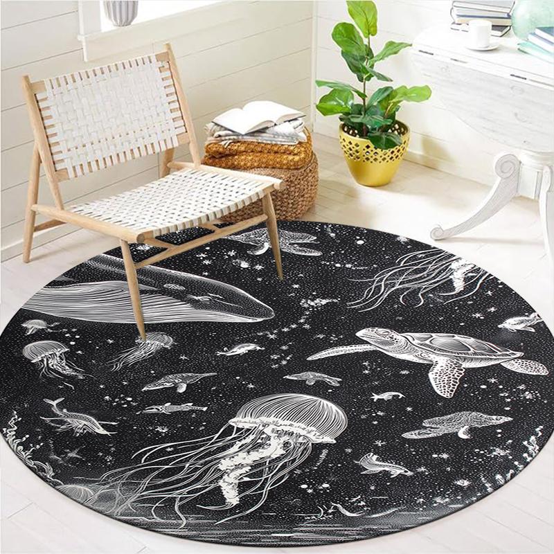 Sketch Medusa Whale Dragon Round Area Rug,Carpet Rug for Living Room Bedroom Sofa Playroom Decor,Non-slip Floor Mat