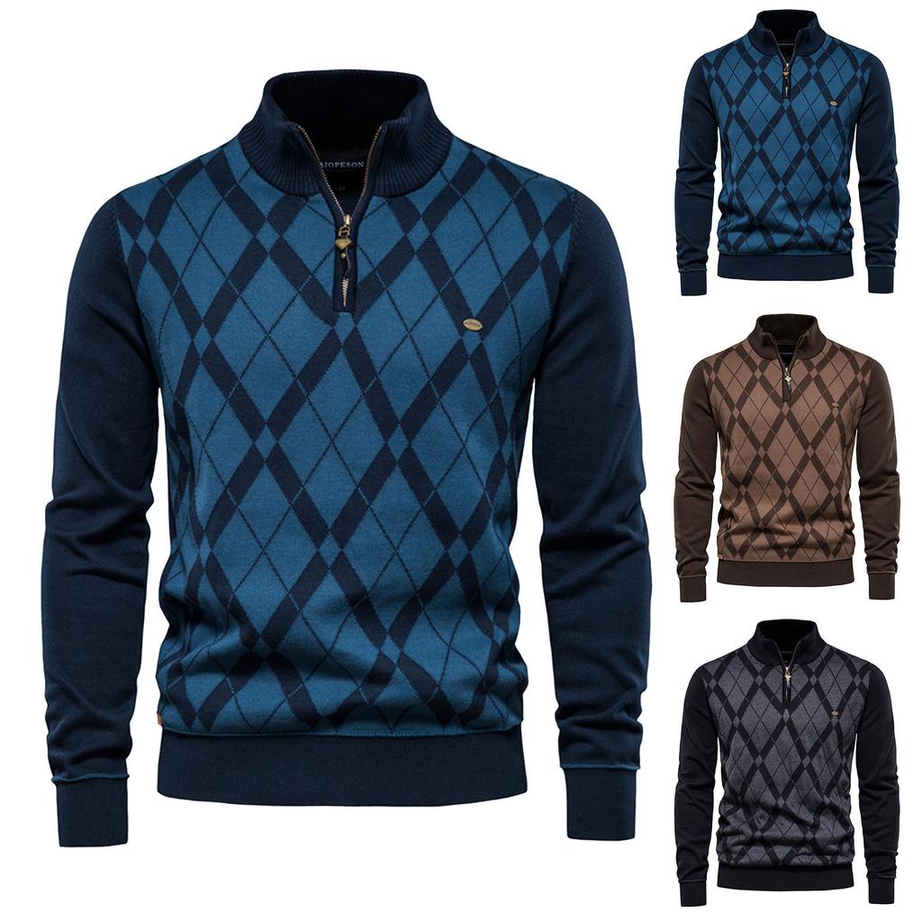 Autumn New Half Zipper British Long Sleeve Men's Sweater
