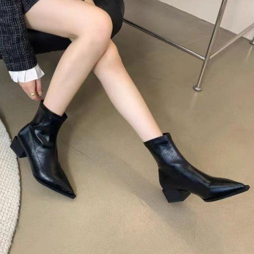 Vintage Women Ankle Boots Fashion Pointed Toe Autumn Winter High Heel Ladies Elegant Stretch Slim Short Booties woman 2025 trend