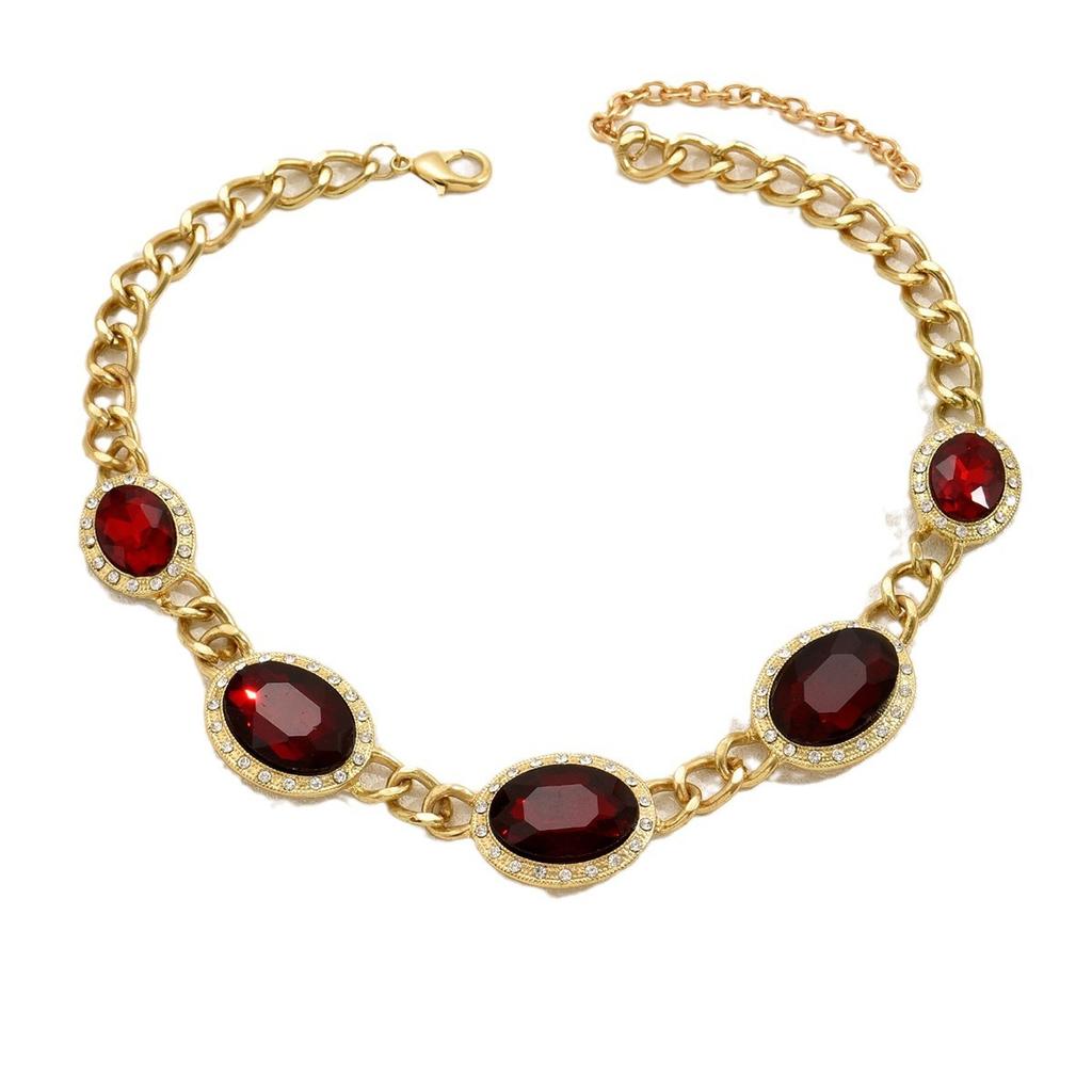 Personality exaggerated necklace femininity glass ruby collarbone chain geometric shape niche versatile necklace