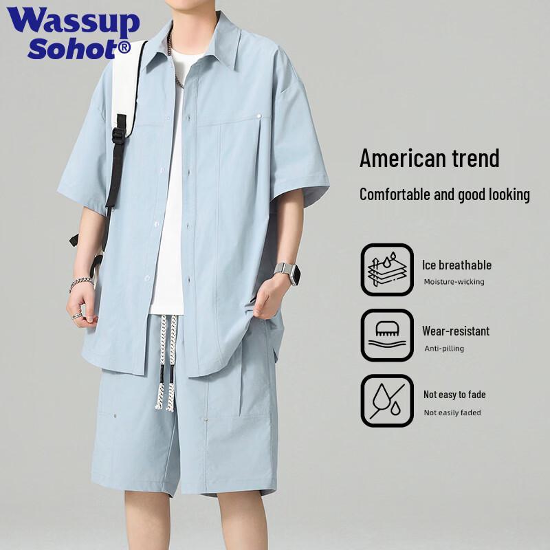 

Wassup Sohot Ice-Feel Men s Short-Sleeve Shirt & Shorts Set L