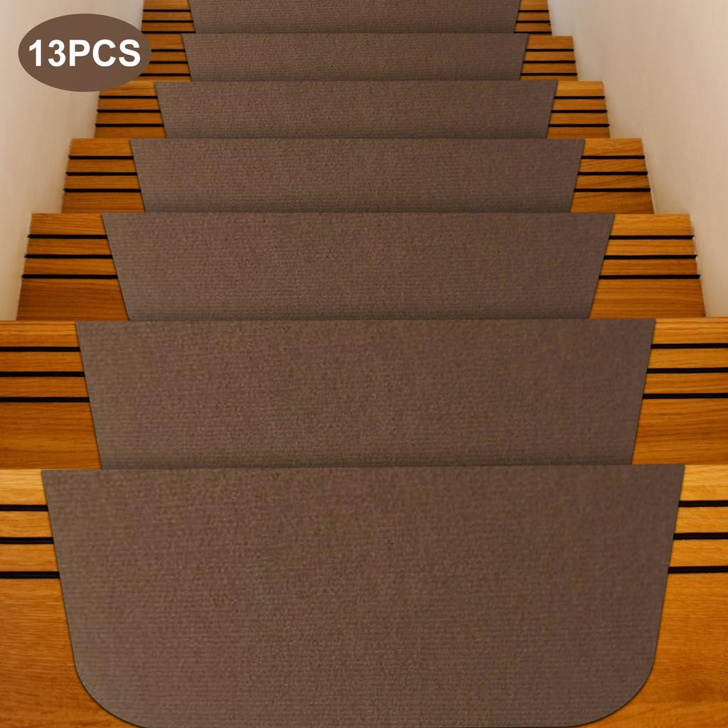 Non-Slip 13-Piece Stair Treads, 55x20cm Carpet Mats, Anti-Skid Floor Step Pads, Indoor Staircase Rug Grippers for Wooden Steps