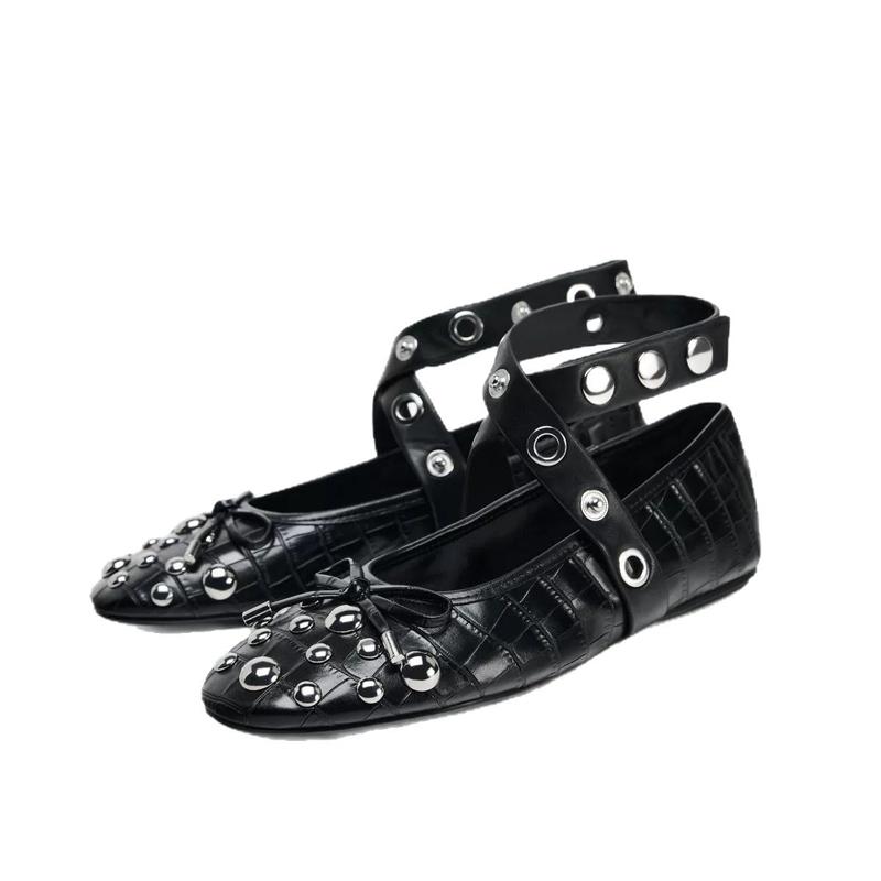 Balerini cu curea cu nituri de designer, pantofi plați de damă, pantofi crocodil, sandale gladiator, mocasini, balerini cu talpă moale pentru damă, Lolita Mary