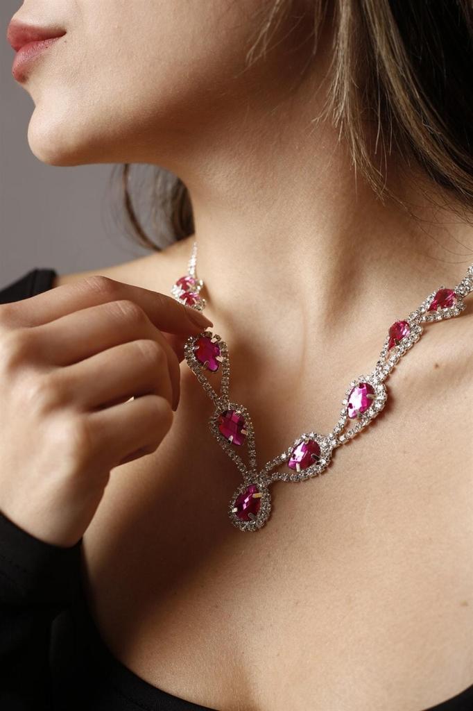 Sada náhrdelníku a náušnic z postříbřeného kamene Hurrem Set pro zvláštní příležitosti Svatební sada Choker