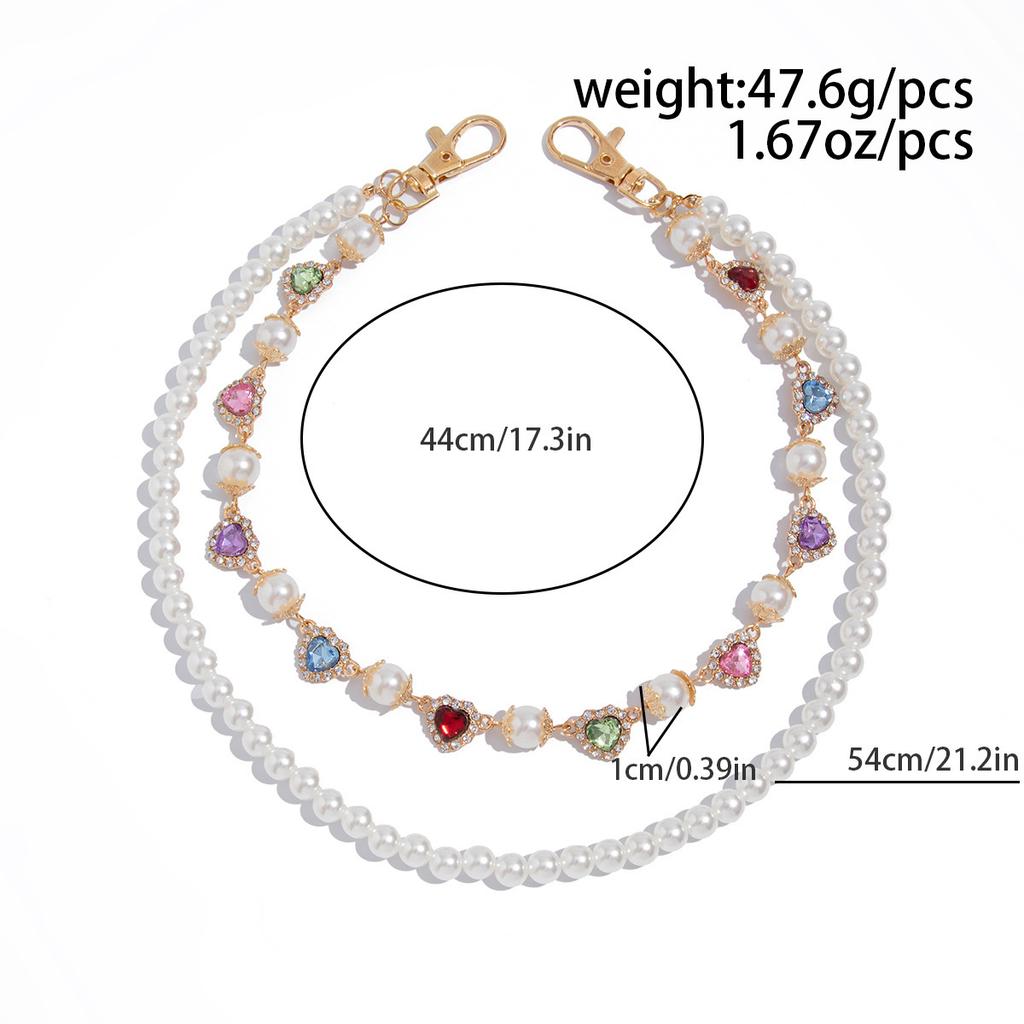 Design Imitation Pearl Flower Chain Trouser Chain, Hip-Hop Color Diamond-Encrusted Cross Waist Chain Pendant