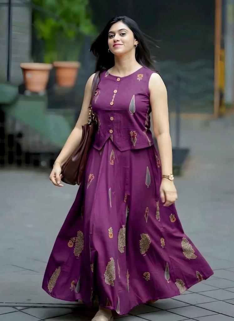 Women's Printed Cotton Top with Skirt Set Indian Bollywood Casual Wear Kurti Set