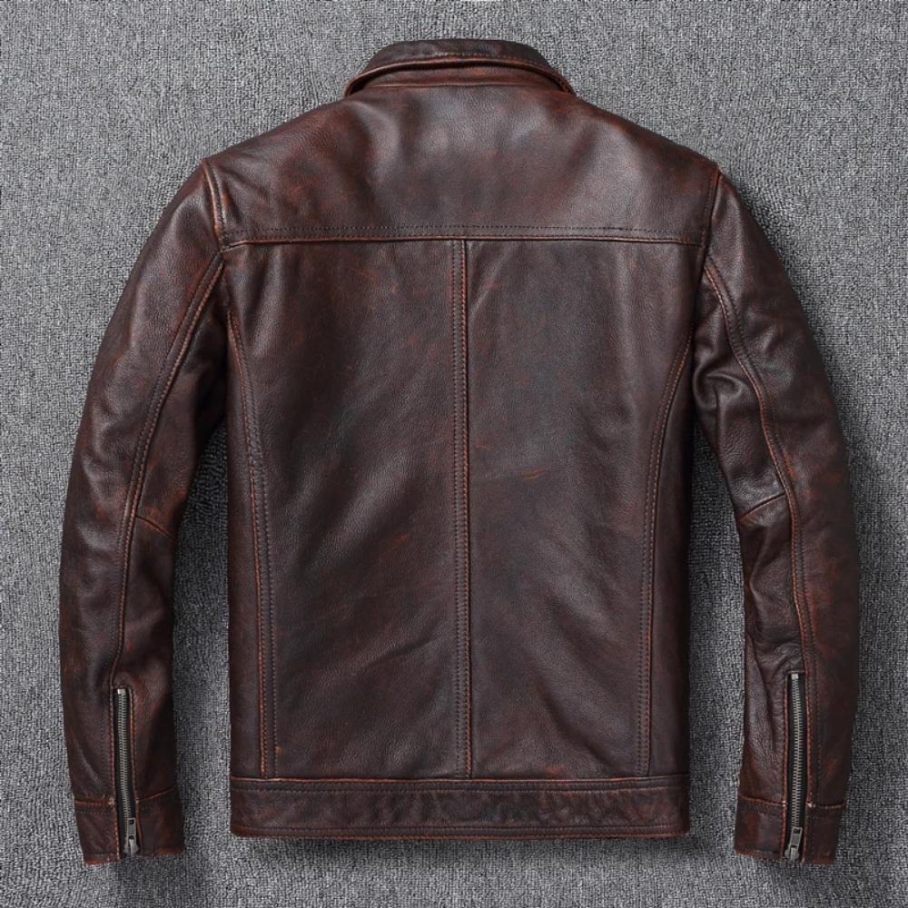 Chinese Size Casual Leather Jacket Men Real Cow Leather Retro Vintage Leather Jackets Mens Jackets