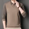 Yalu Men's Faux Two-Piece Striped Long Sleeve Knit Polo