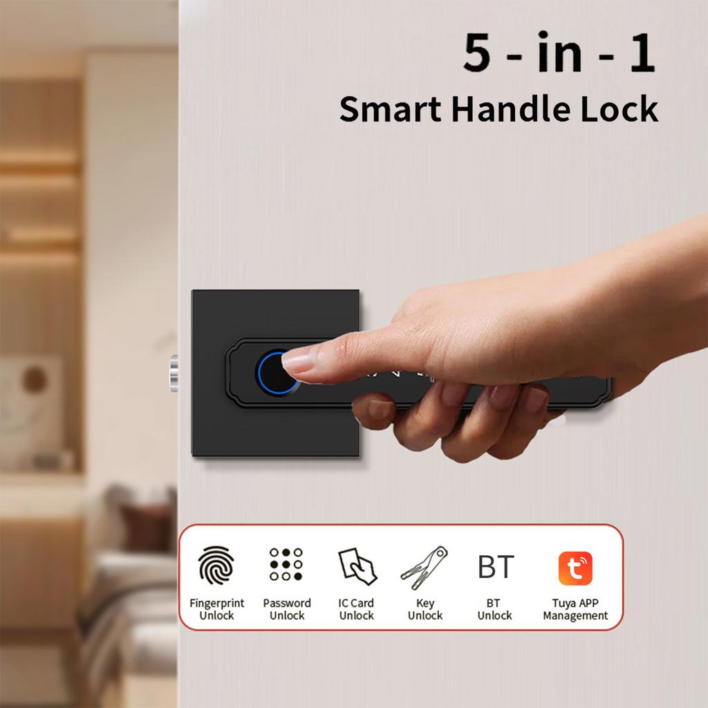 Smart Fingerprint   5 in 1 Keyless Entry Biometric Lock with APP Control Password Keypad IC Card Auto Lock for   Apartment