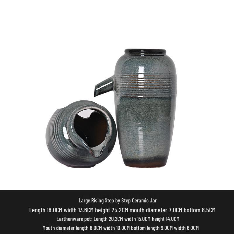 Kiln-Fired Ceramic Water Jar with Filtration, Circulation, and Ornamental Flow for Fish Tanks