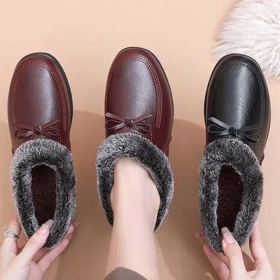 Shoes Cotton Shoes Winter Soft-soled Comfortable Leather Shoes Women's Middle-aged and Old Warm Shoes Non-slip Flat-soled Velvet Elderly Shoes Women