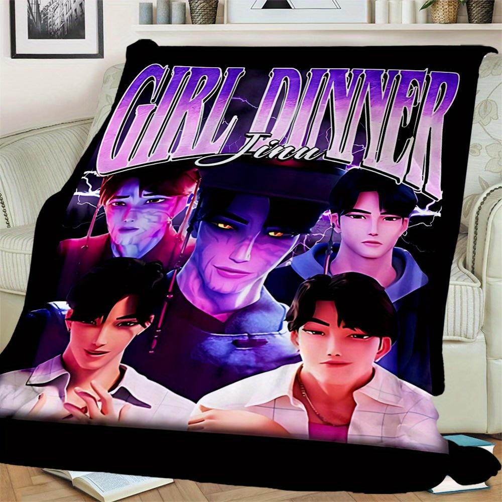 1Pc KPOP, Demon Hunters Print Flannel Blanket, Comfortable for All Seasons, Home Decor, Warmth and Comfort, Perfect for Christmas Gifts821096