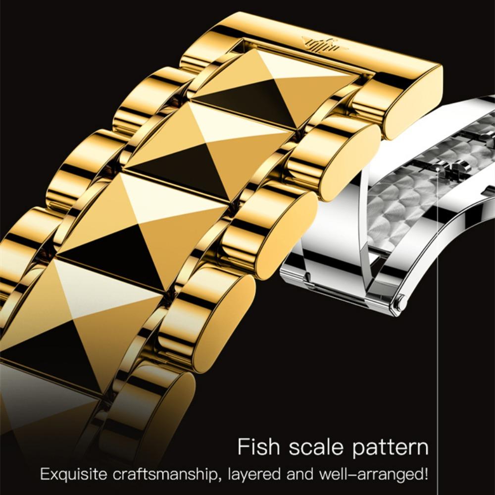 OUPINKE Men's Watch Automatic Mechanical Watch Stainless Steel Business Double Calendar Waterproof High-end Watch