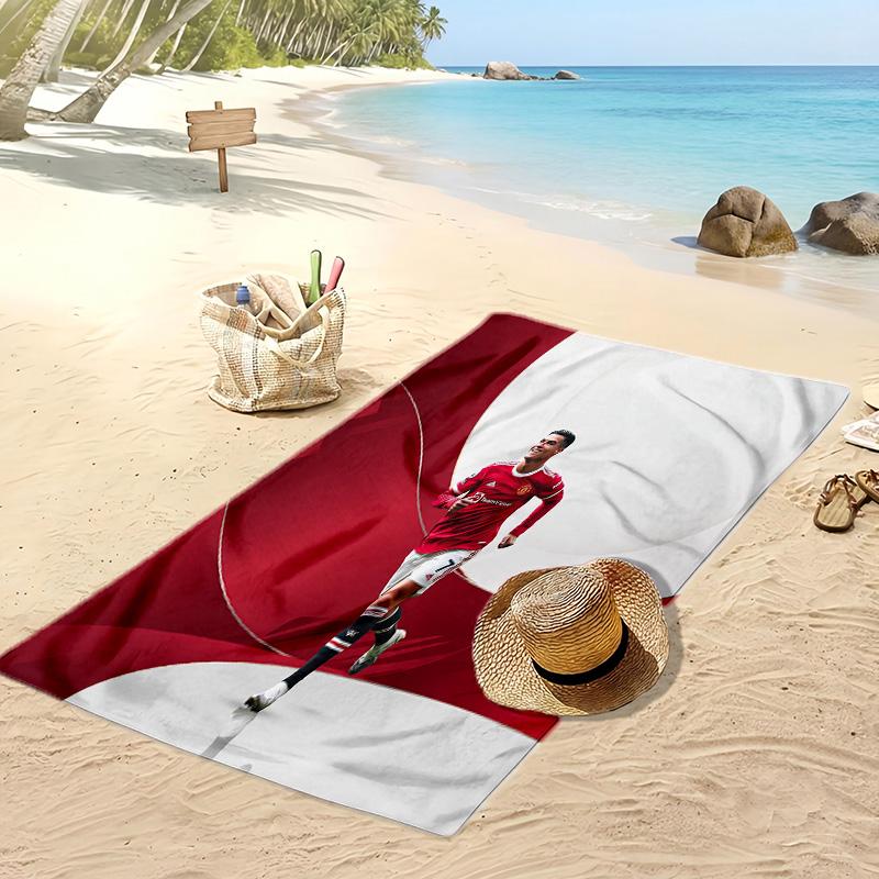 Cristiano Ronaldo Aufdruck Strandtuch Schnelltrocknend Super Saugfähig Weiches Badetuch zum Schwimmen Strand Reisen Fan Souvenir Geschenk