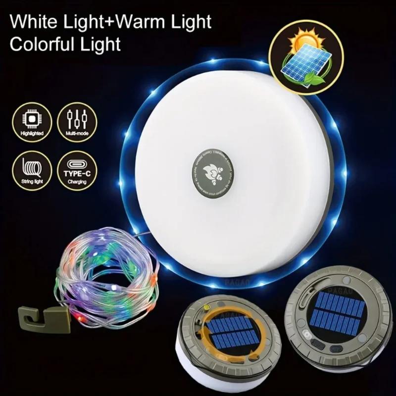 Solar Lights Outdoor Camping Light 10meter String Light Outdoor Tent Light RGB Atmosphere Light LED Flashlight with Hook