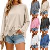 Lace Tops for Women Long Sleeve Crewneck Casual Vacation Boho Tops