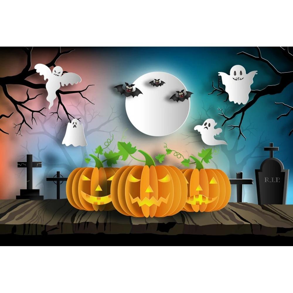 Halloween Photography Background Cloth Ghost Moon Pumpkin Lantern Horror Party Children's Birthday Decoration Hanging Cloth