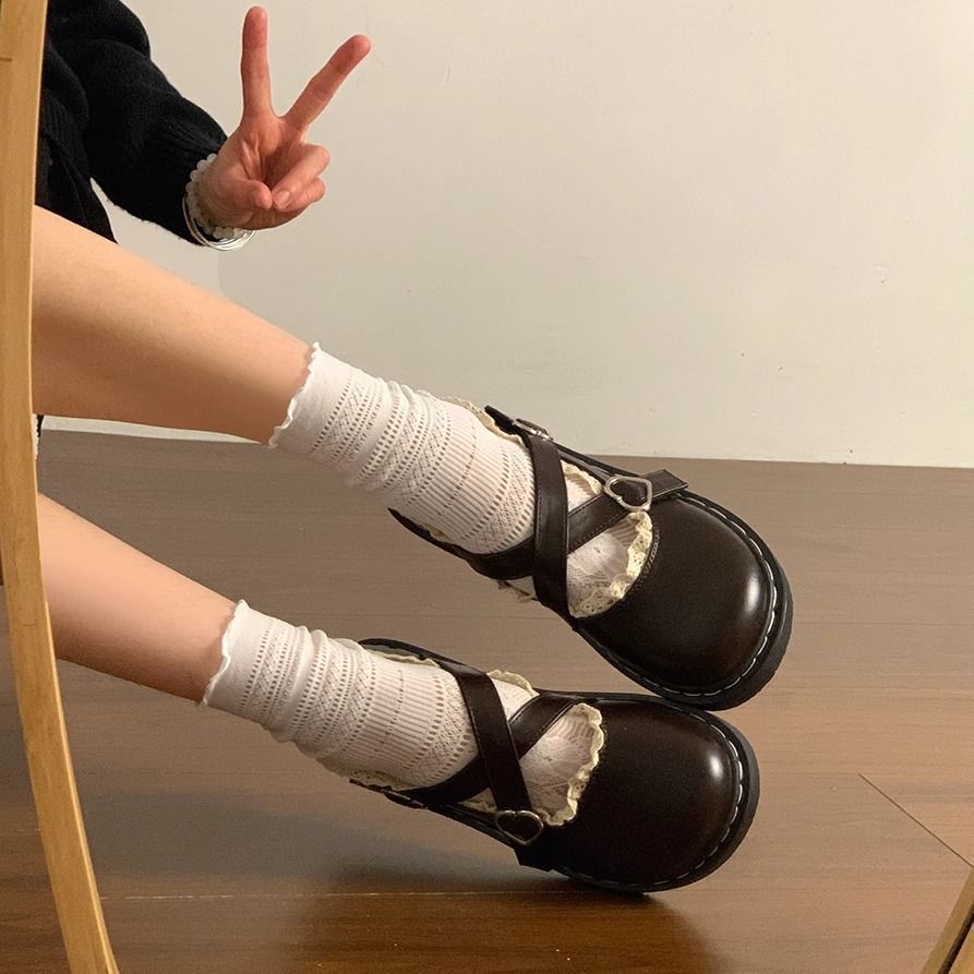 Round head small leather shoes women's shoes foreign style design sense shallow mouth round head Mary Jane single shoes