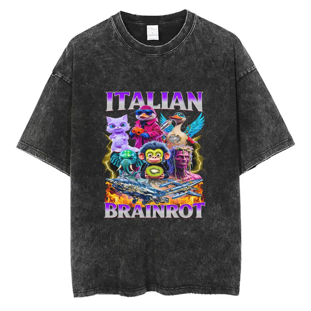 

Funny Italian Brainrot Vintage Washed Tshirt Six Seven Number Meme T Shirts Men Women Casual Oversized Crewneck Streetwear 2XL