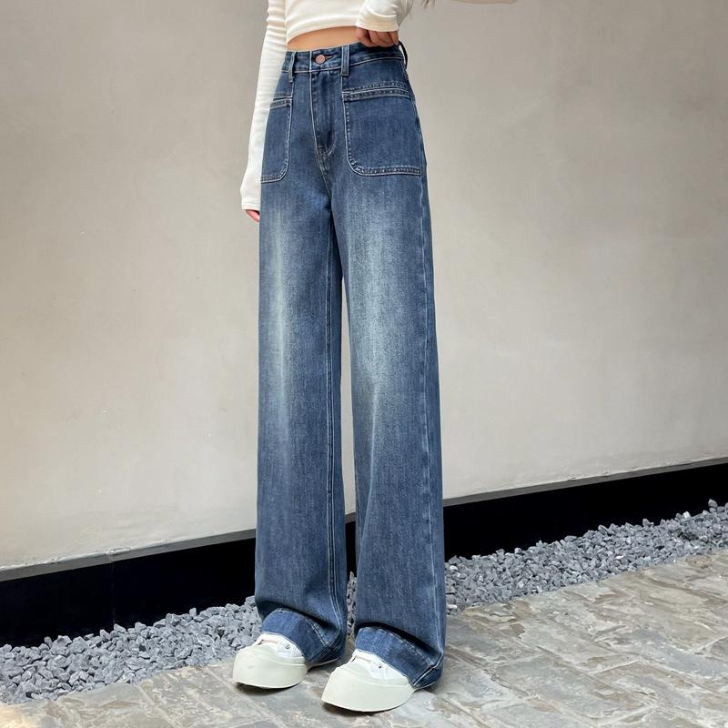 High-Waisted Blue Slim-Fit Straight-Leg Drapey Jeans - Autumn 2025 Collection