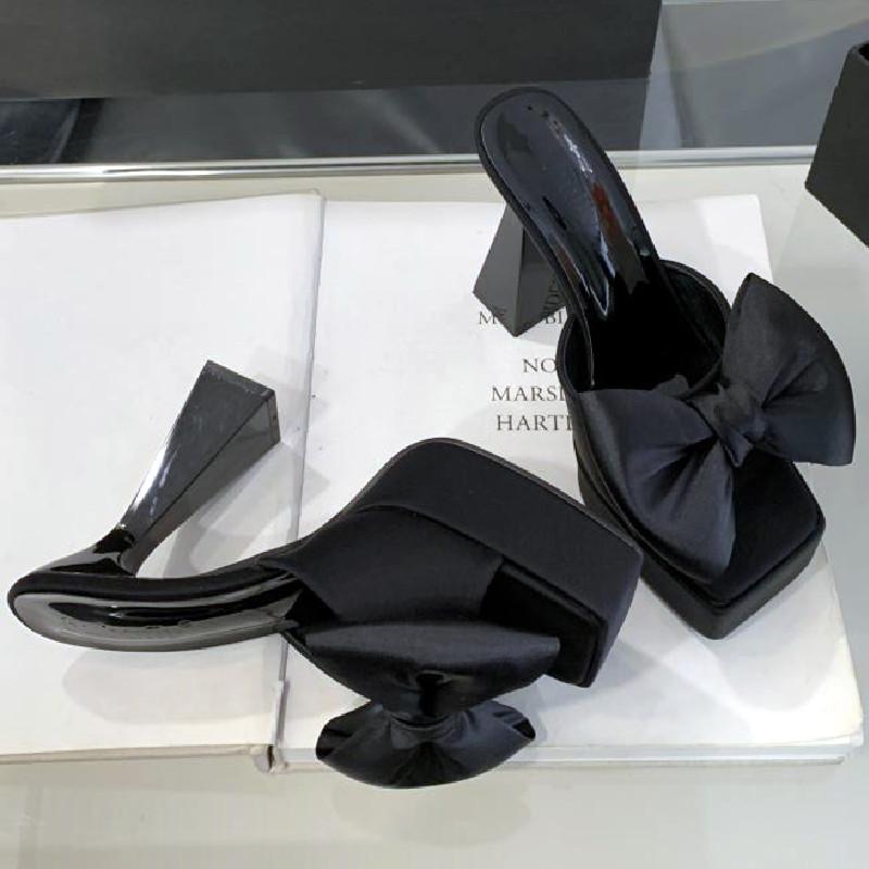 Fashion Elegant Bow Square Toe Women Sandals Summer Open Toe Square Heel Women High Heels Fashion Comfortable Super High Heel Dress Shoe