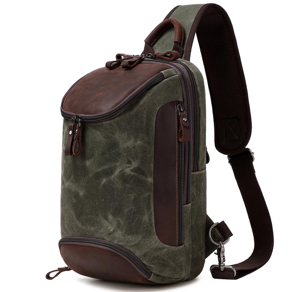Vintage Canvas Zip Chest Bag Waterproof Men'S Crossbody Vintage Shoulder Bag Custom Men'S Unisex Crossbody Bag