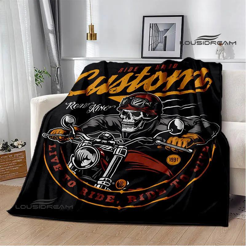 Motorcycle Retro Printing Blanket Flange Warm Soft and Comfortable Picnic Blanket Bed Linings Birthday Gift