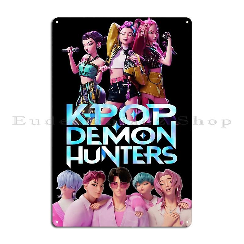 

Анімовані K-pop Фільми 2025 Логотип Музичний Фан K-Pop Мисливці на Демонів X Героїчні Пози Група Металева Табличка Мурал Персонажа Бляшаний Знак Постер 40x30cm
