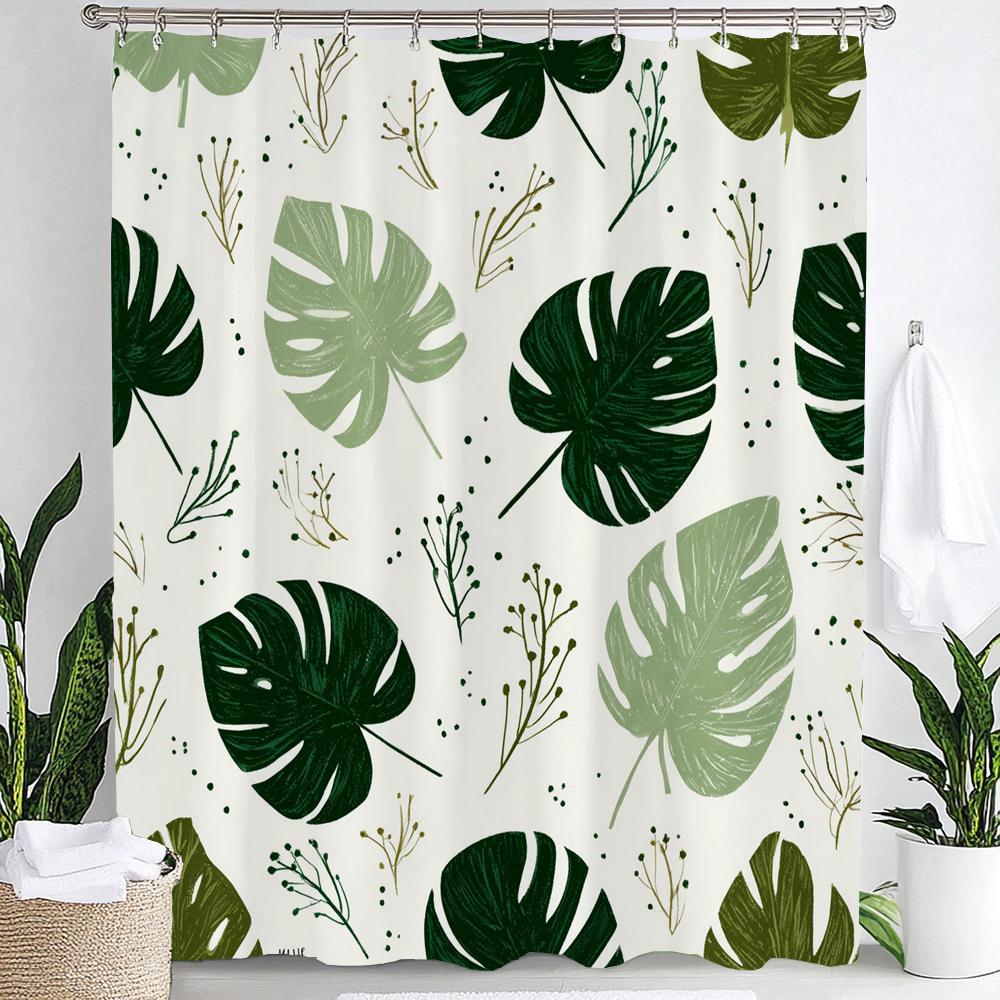 Watercolor Leaf Shower Curtain For Bathroom Vines Plant Flower Nordic Minimalist Polyester Curtain For Home Decorative Curtain