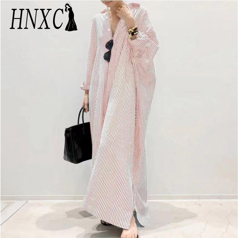 

HNXC Корейский стиль Женское длинное платье-рубашка в полоску с пуговицами и длинным рукавом Повседневное макси-платье XXXXXL розовый