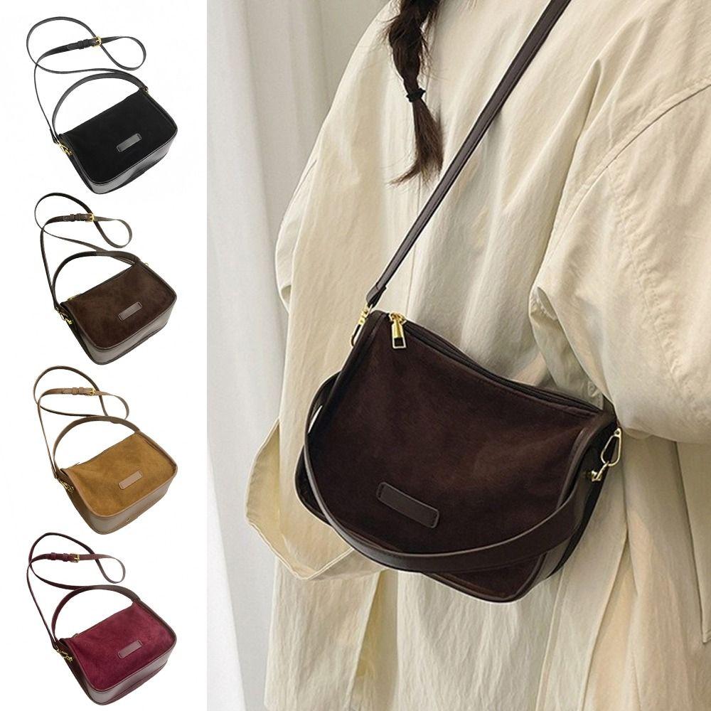Elegant Faux Suede Leather Shoulder Bag Solid Color Lightweight Pillow Bag Adjustable Strap Women's Handbag Casual Use