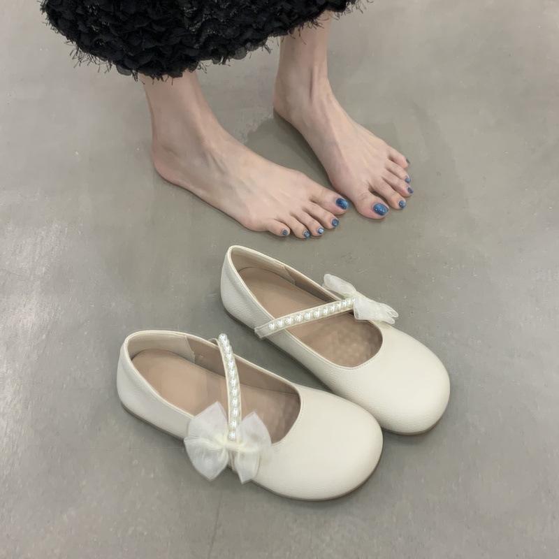 Temperament French Mary Jane Single Shoes Women's Flat Bottom Summer 2025 New Versatile Fairy Style Bow Beanie Shoes