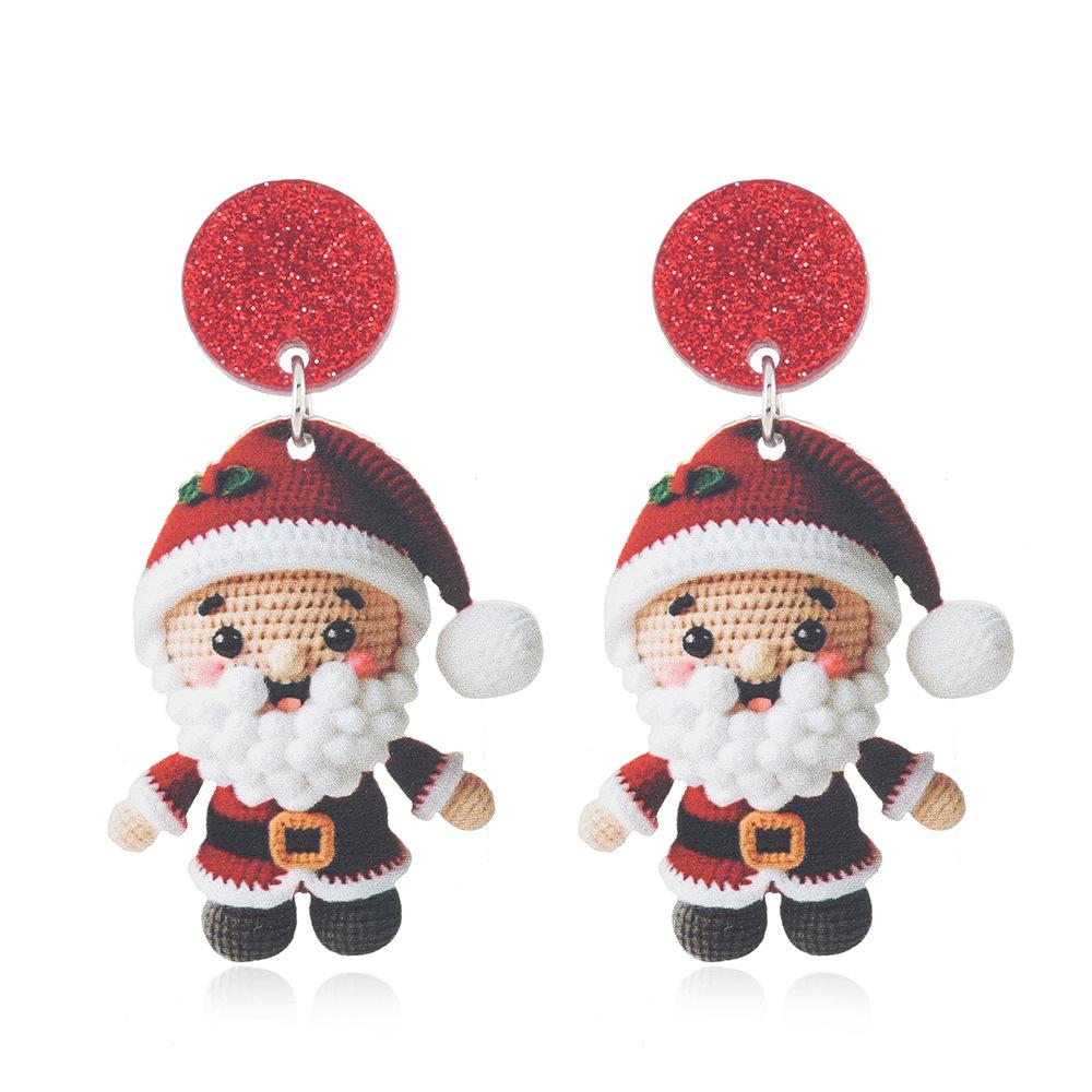 Christmas Cartoon Santa & Snowman Crystal Ball Earrings
