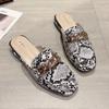 Women Slippers Snake Print Lazy Loafers Metal Chain Fashion Mules Square Head Low Heel Casual Sandals Color High Quality Slides